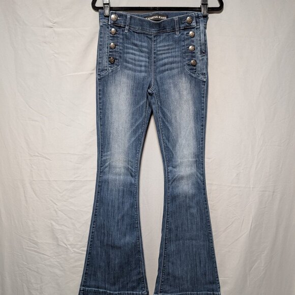 Express Denim - Express Women's Medium Wash Bell Bottom Jeans Double Button Flare Size 6